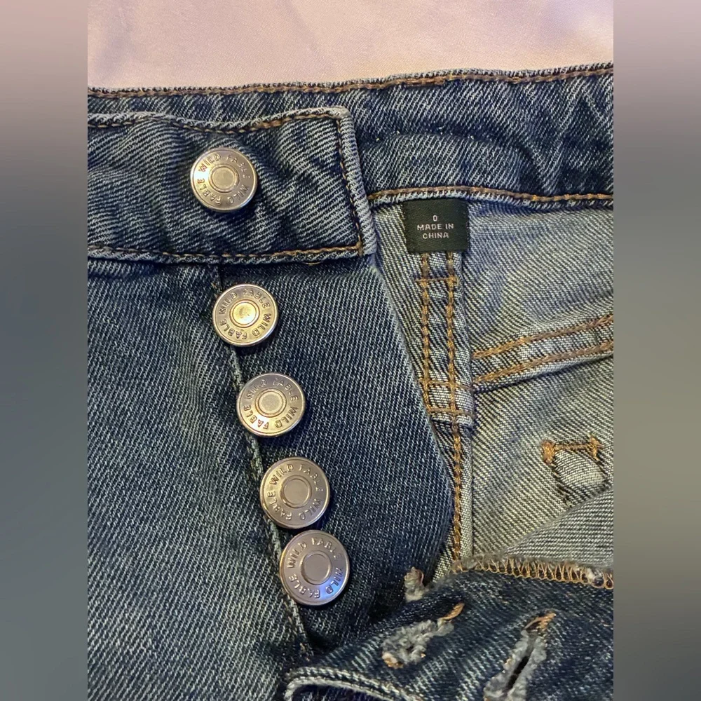 Wild Fable Exposed Button-Fly Closure High Rise Straight Distressed Ripped Jeans - Picture 3 of 4